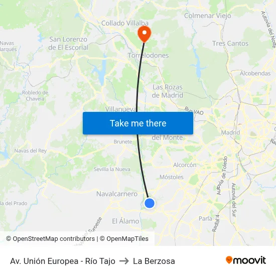 Av. Unión Europea - Río Tajo to La Berzosa map