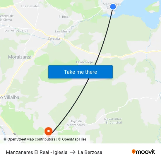 Manzanares El Real - Iglesia to La Berzosa map