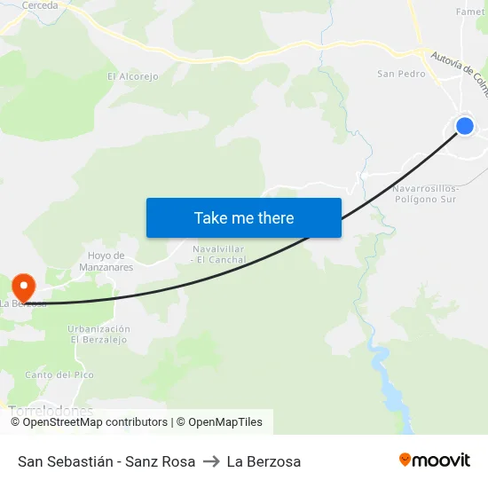 San Sebastián - Sanz Rosa to La Berzosa map