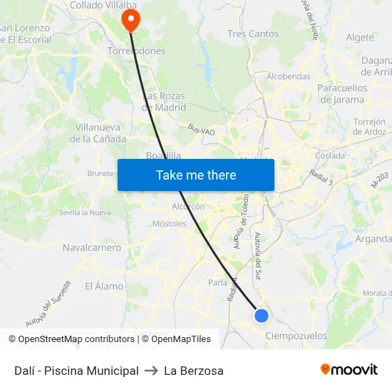 Dalí - Piscina Municipal to La Berzosa map