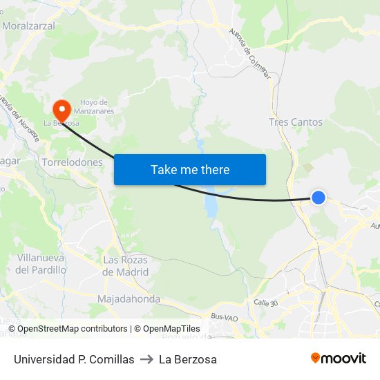 Universidad P. Comillas to La Berzosa map