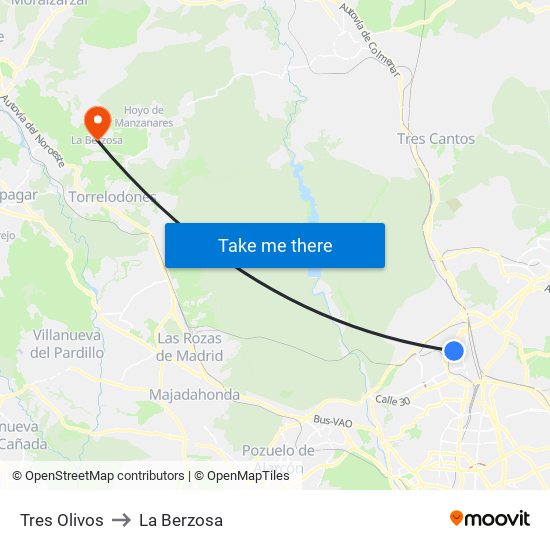 Tres Olivos to La Berzosa map
