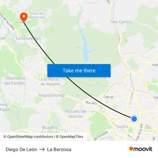 Diego De León to La Berzosa map