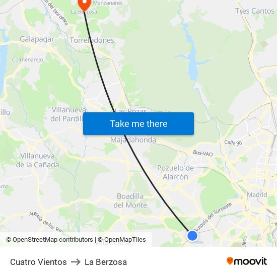 Cuatro Vientos to La Berzosa map