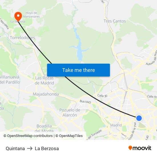 Quintana to La Berzosa map
