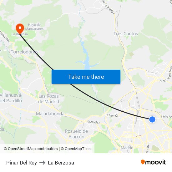 Pinar Del Rey to La Berzosa map