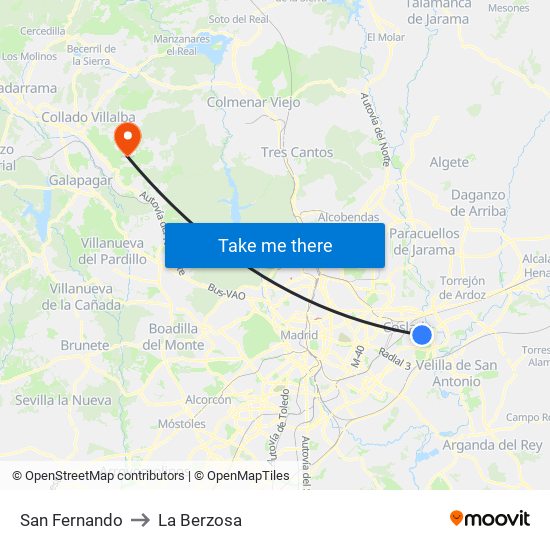 San Fernando to La Berzosa map