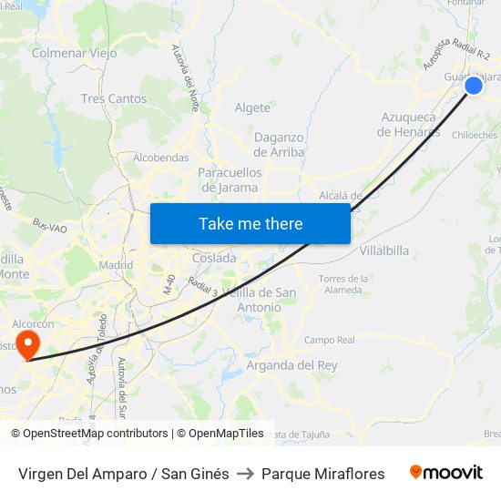 Virgen Del Amparo / San Ginés to Parque Miraflores map