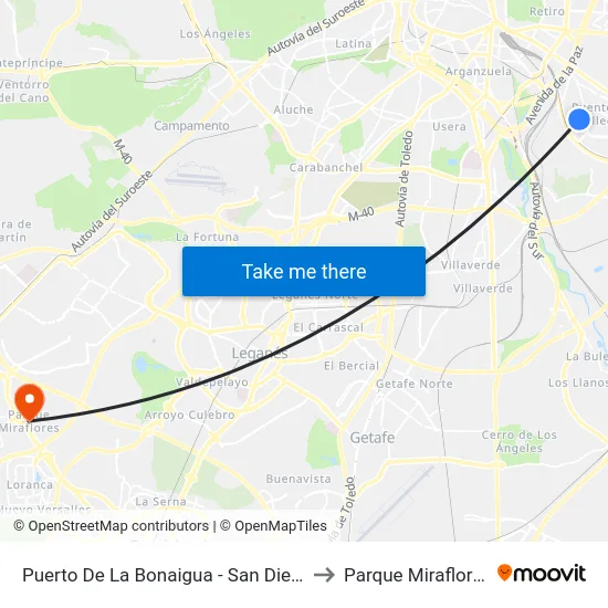 Puerto De La Bonaigua - San Diego to Parque Miraflores map