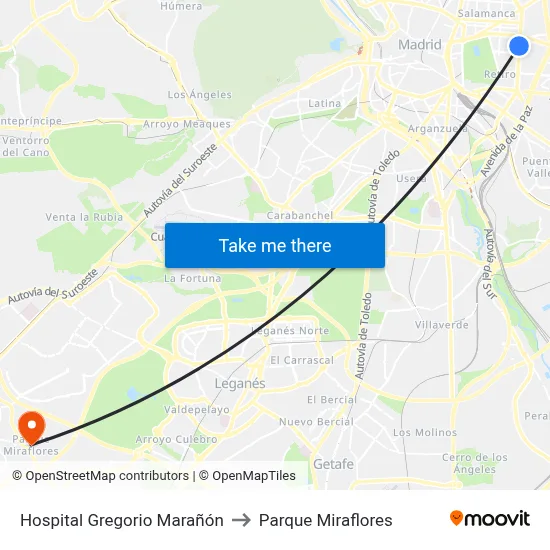 Hospital Gregorio Marañón to Parque Miraflores map