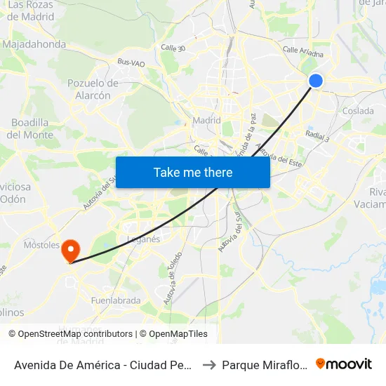 Avenida De América - Ciudad Pegaso to Parque Miraflores map