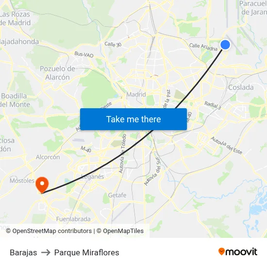 Barajas to Parque Miraflores map