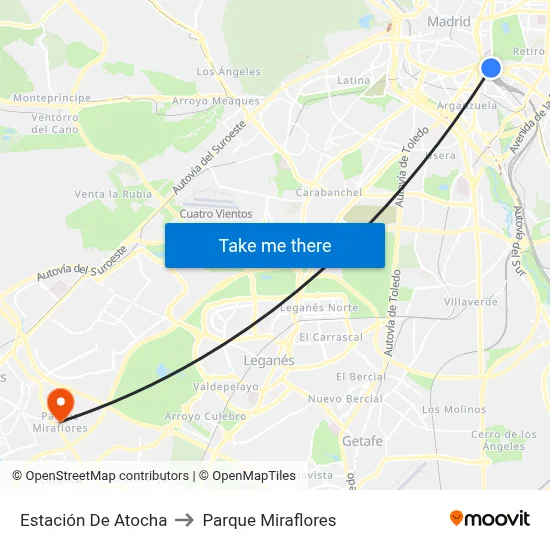 Estación De Atocha to Parque Miraflores map