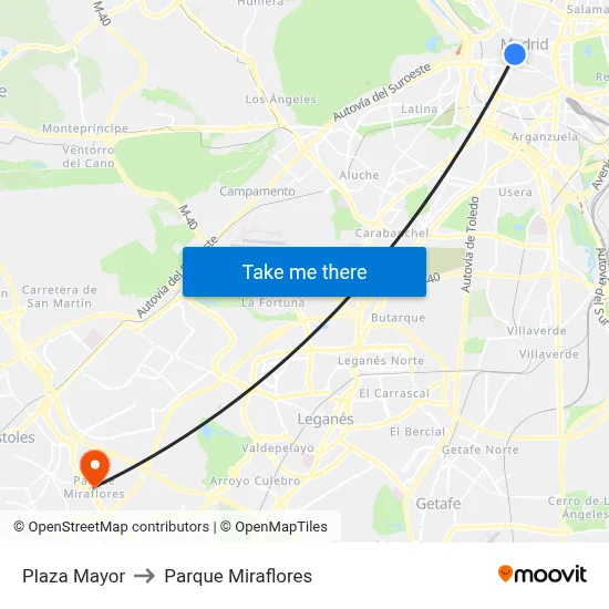Plaza Mayor to Parque Miraflores map