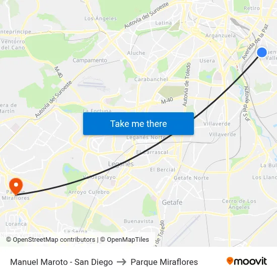 Manuel Maroto - San Diego to Parque Miraflores map
