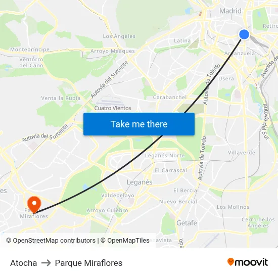 Atocha to Parque Miraflores map