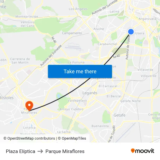 Plaza Elíptica to Parque Miraflores map
