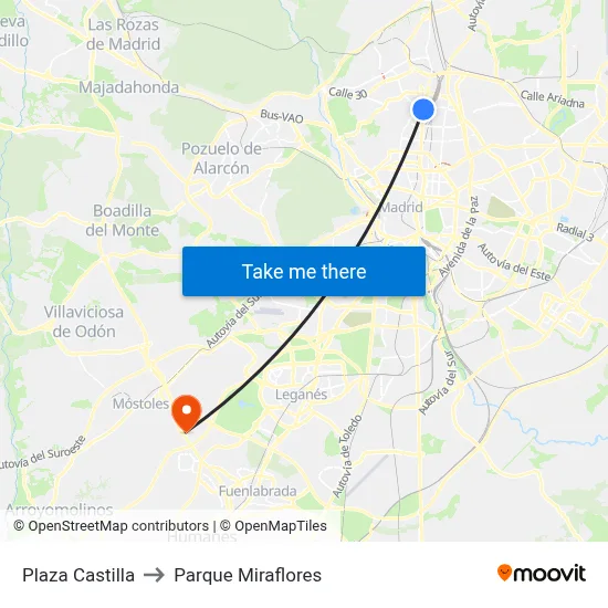 Plaza Castilla to Parque Miraflores map