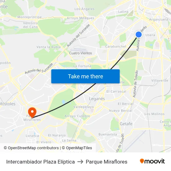 Intercambiador Plaza Elíptica to Parque Miraflores map