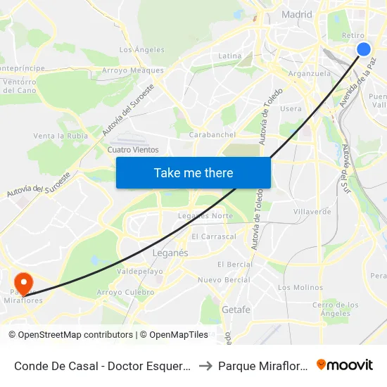 Conde De Casal - Doctor Esquerdo to Parque Miraflores map