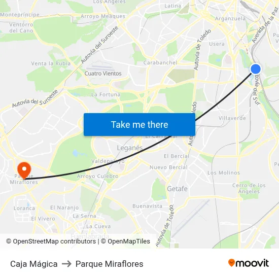 Caja Mágica to Parque Miraflores map