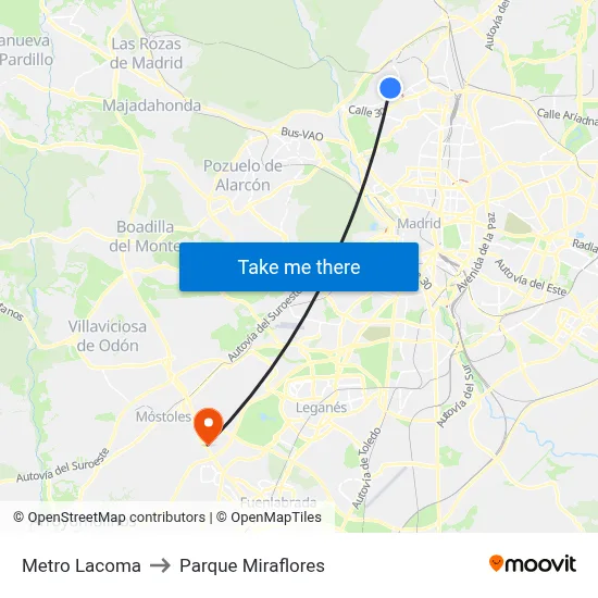 Metro Lacoma to Parque Miraflores map