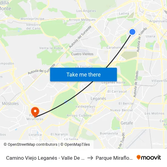 Camino Viejo Leganés - Valle De Oro to Parque Miraflores map