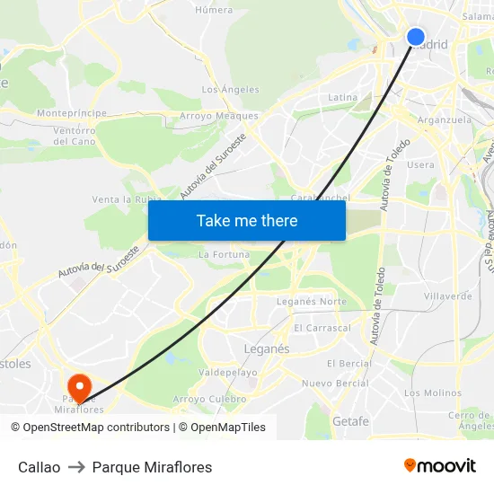Callao to Parque Miraflores map