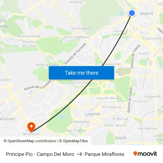 Príncipe Pío - Campo Del Moro to Parque Miraflores map