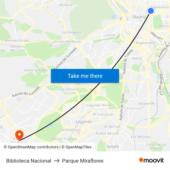 Biblioteca Nacional to Parque Miraflores map