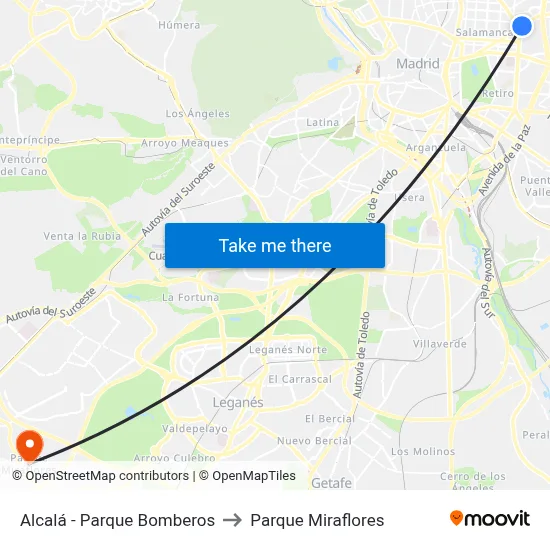 Alcalá - Parque Bomberos to Parque Miraflores map