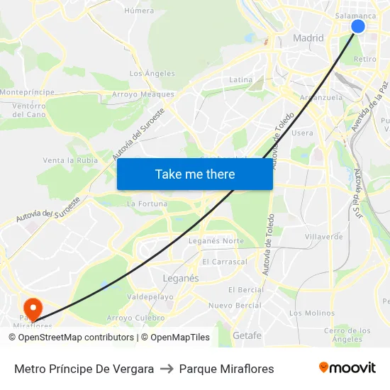 Metro Príncipe De Vergara to Parque Miraflores map