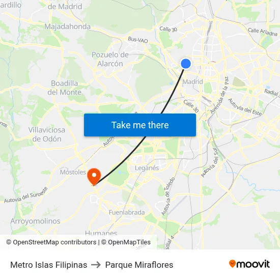 Metro Islas Filipinas to Parque Miraflores map