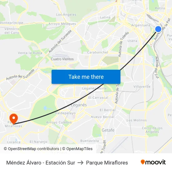 Méndez Álvaro - Estación Sur to Parque Miraflores map