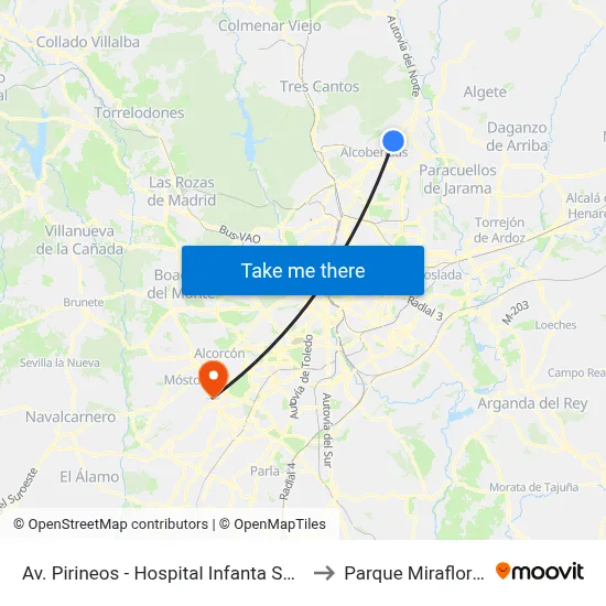 Av. Pirineos - Hospital Infanta Sofía to Parque Miraflores map