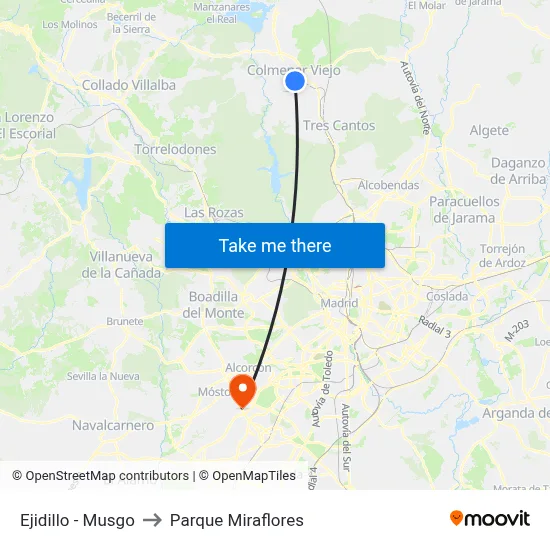 Ejidillo - Musgo to Parque Miraflores map
