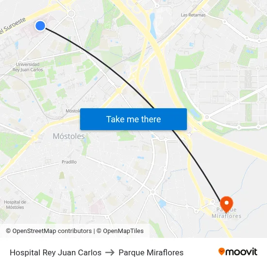 Hospital Rey Juan Carlos to Parque Miraflores map