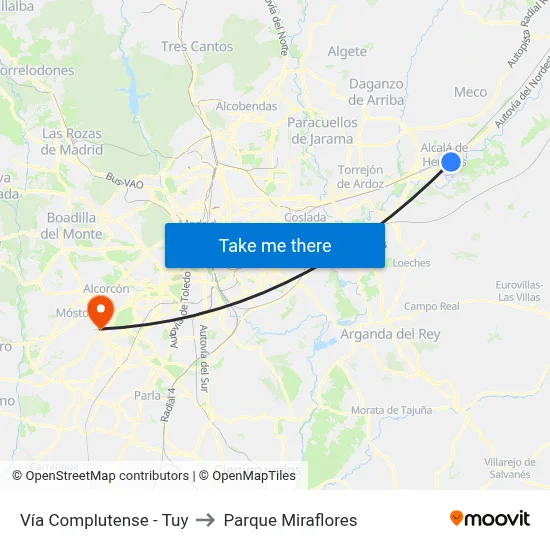 Vía Complutense - Tuy to Parque Miraflores map