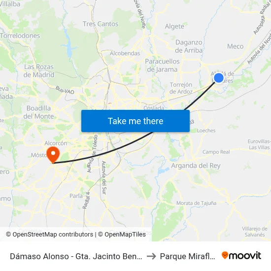 Dámaso Alonso - Gta. Jacinto Benavente to Parque Miraflores map