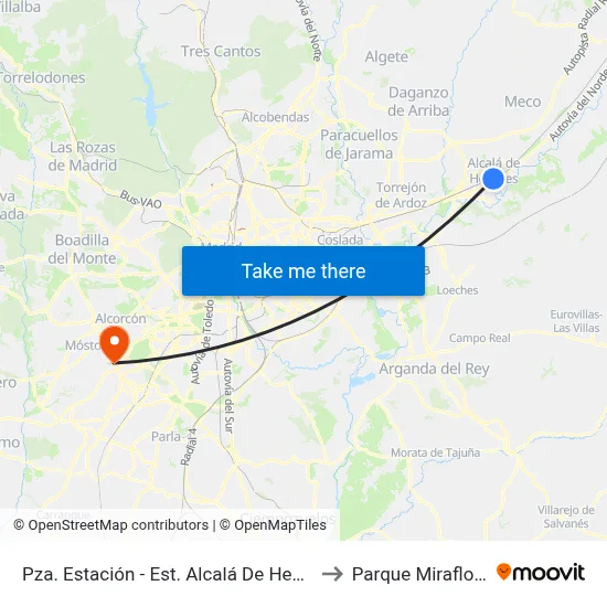 Pza. Estación - Est. Alcalá De Henares to Parque Miraflores map