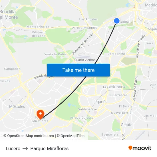 Lucero to Parque Miraflores map