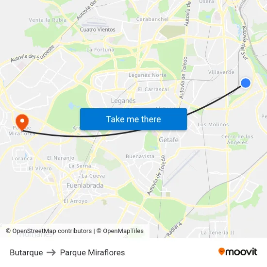 Butarque to Parque Miraflores map