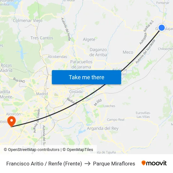 Francisco Aritio / Renfe (Frente) to Parque Miraflores map