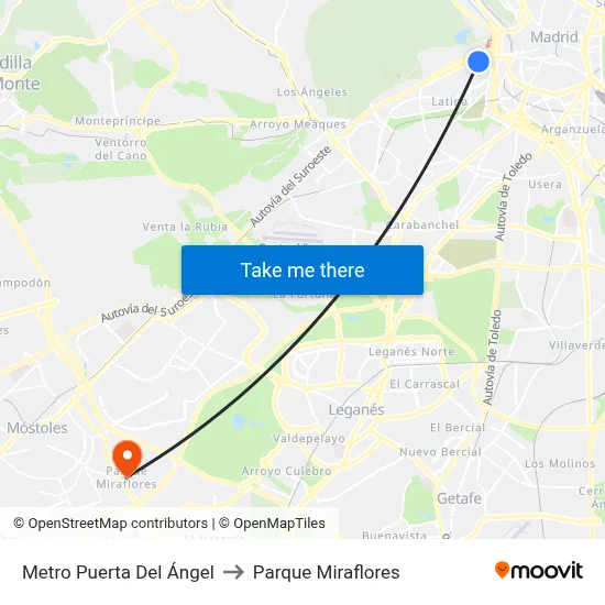 Metro Puerta Del Ángel to Parque Miraflores map