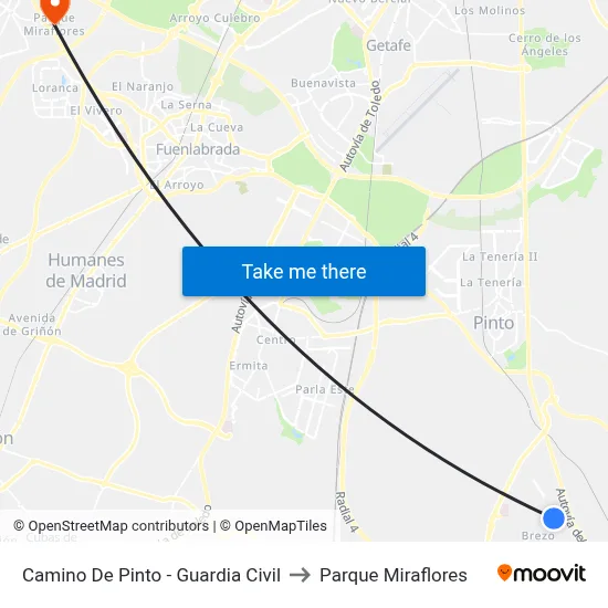 Camino De Pinto - Guardia Civil to Parque Miraflores map