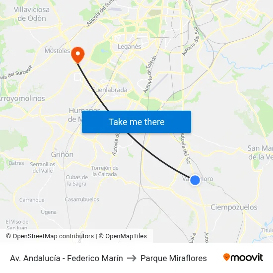 Av. Andalucía - Federico Marín to Parque Miraflores map