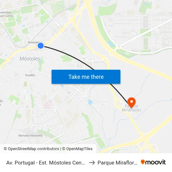 Av. Portugal - Est. Móstoles Central to Parque Miraflores map