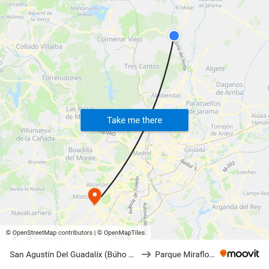 San Agustín Del Guadalíx (Búho Real) to Parque Miraflores map