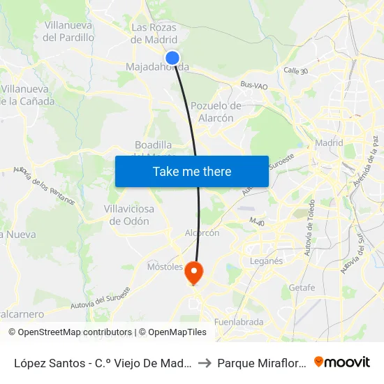 López Santos - C.º Viejo De Madrid to Parque Miraflores map