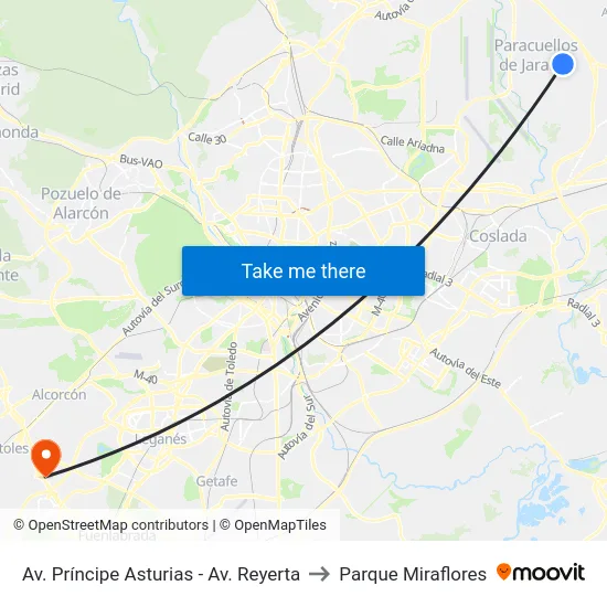 Av. Príncipe Asturias - Av. Reyerta to Parque Miraflores map
